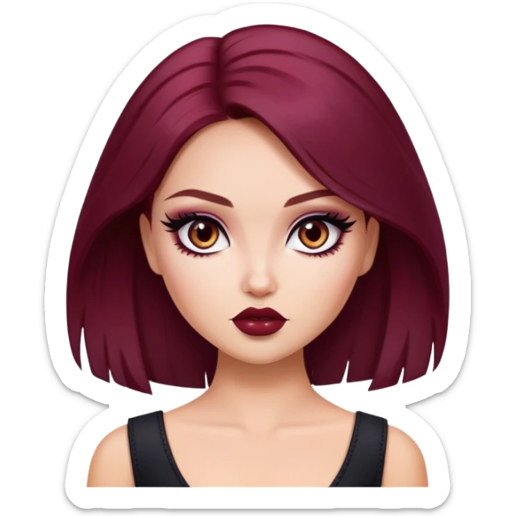 dark winered hair, pretty eyes, pretty makeup, pretty bratz baddie sticker