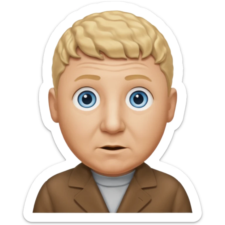 Curly Howard from the Three Stooges with blue eyes, blonde hair, brown outfit sticker