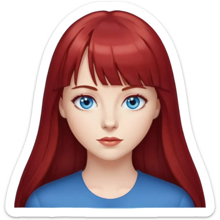 Mulher de cabelo liso longo vermelho escuro com franja e olhos azuis sticker