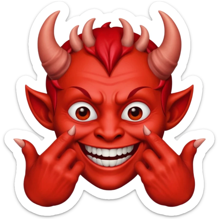 un diablo feliz con unos dedos groseros en los lados sticker