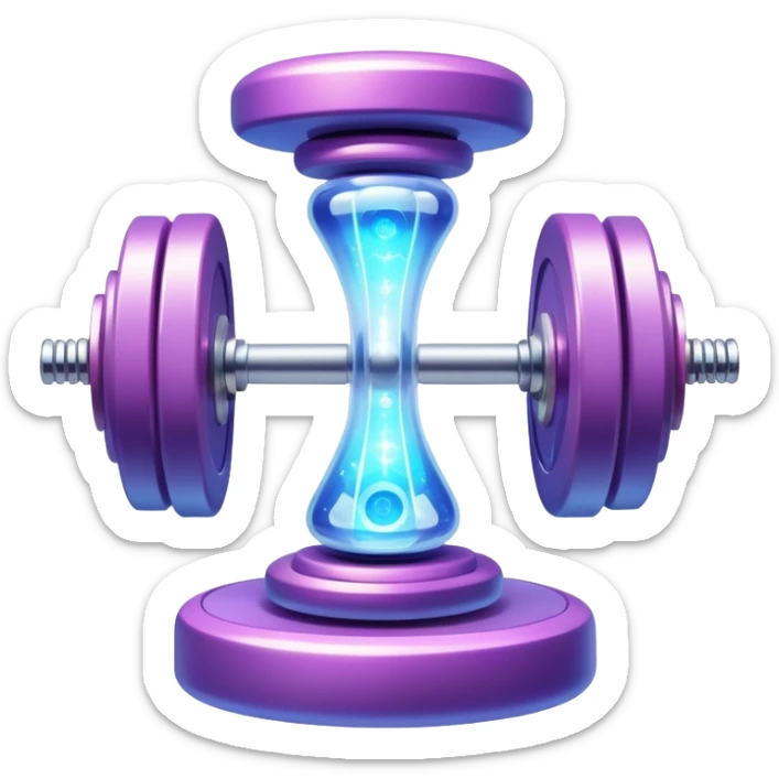 Mystical gym equipment with enchanted dumbbells, magical weight plates, and ethereal one-hour timer surrounded by energy aura and sparkles sticker
