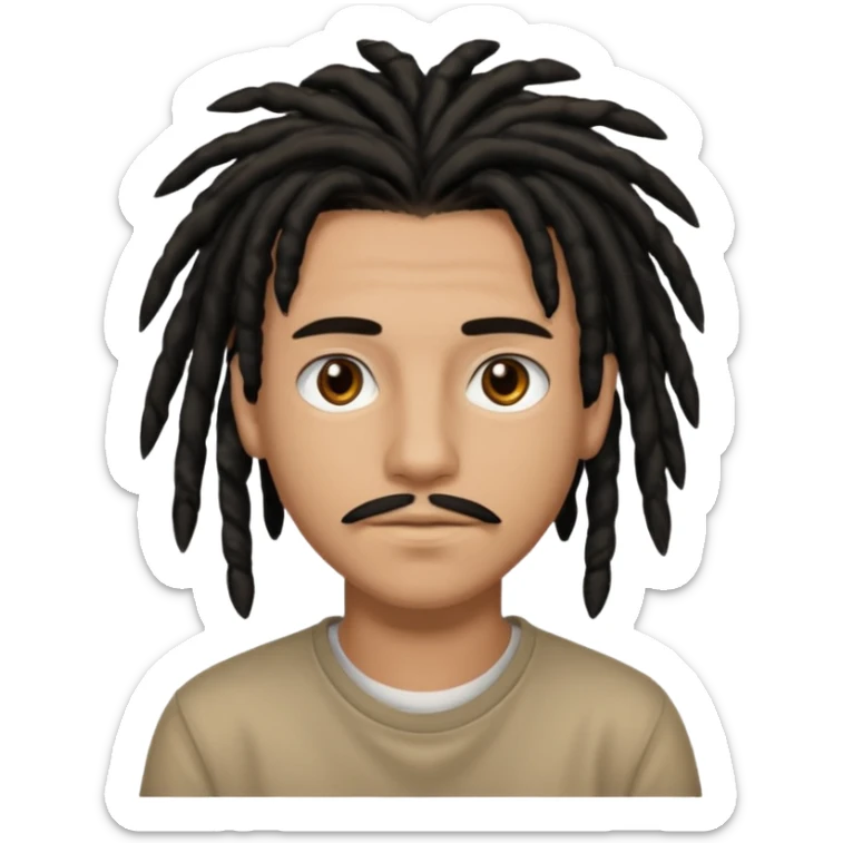 light brown teen with black dreads and brown eyes that has a small mustache stubble sticker
