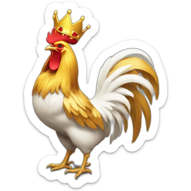 proud and howling golden rooster with a crown on its head sticker