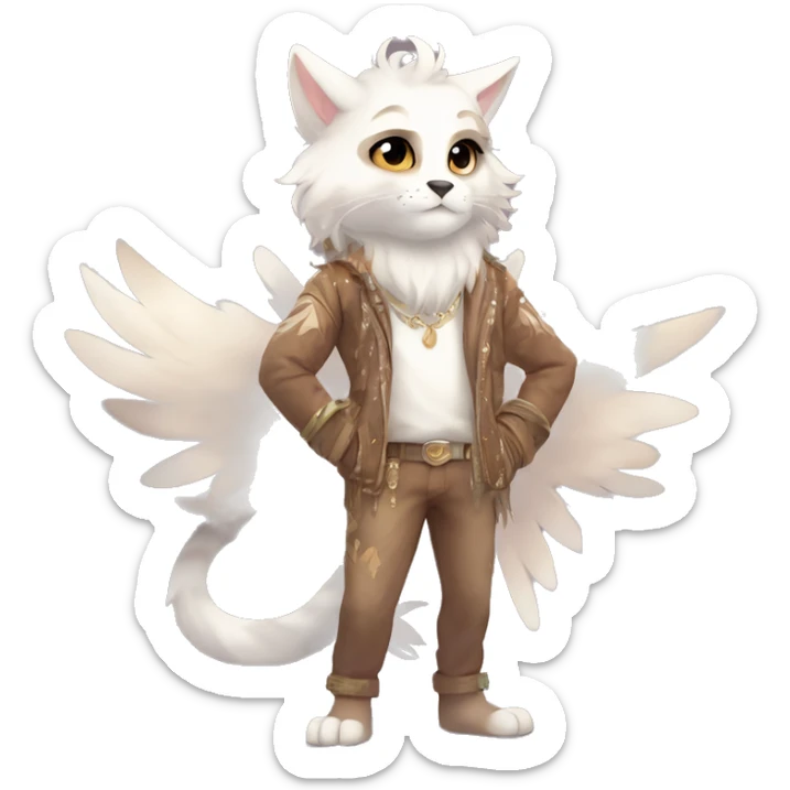 Furry, sparkle, iridescent, colorful, pastel, edgy, cool, fantasy beautiful, brown, beige, white, divine, godly, angelic, animal, anthro, full body, fursona, feline sticker
