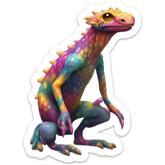 a colorful edgy vernid-fionbri-animal-creature with splash patterns full body sticker