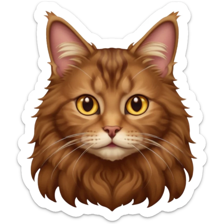 A high-resolution photo-realistic digital illustration of a brown maine coon cat, chest upward sticker