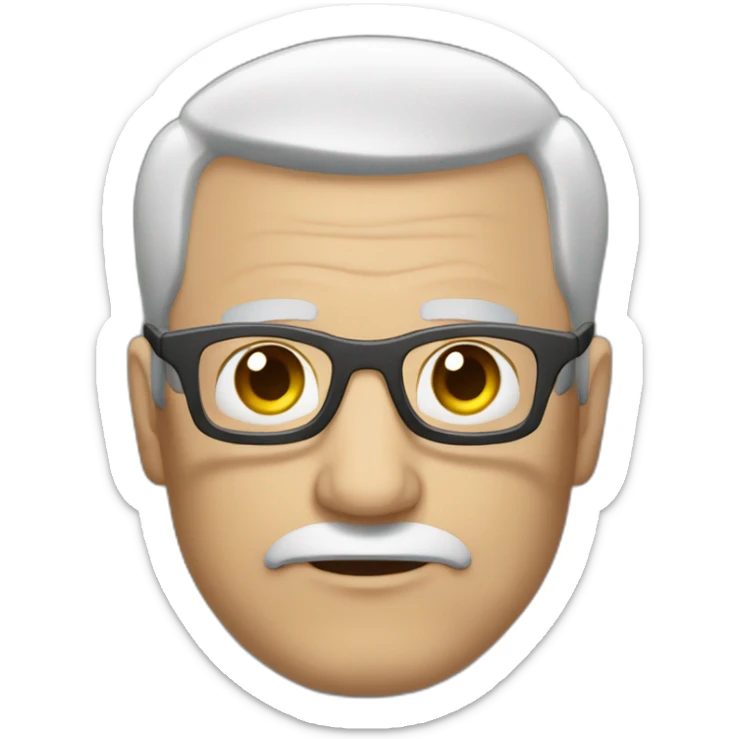 Aged man dark glasses globular eyes baldness shaved hair gray suspicious serious sticker