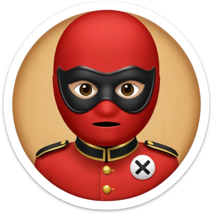 Draw a red-suited guard with black mask showing a white circle symbol in the center. sticker