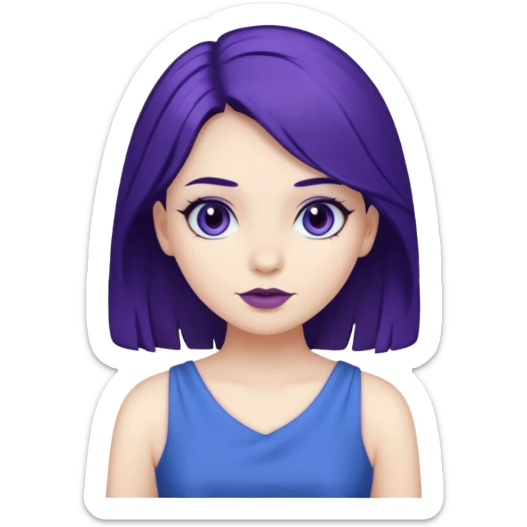 dark purple hair, white skin and blue dress girl  sticker