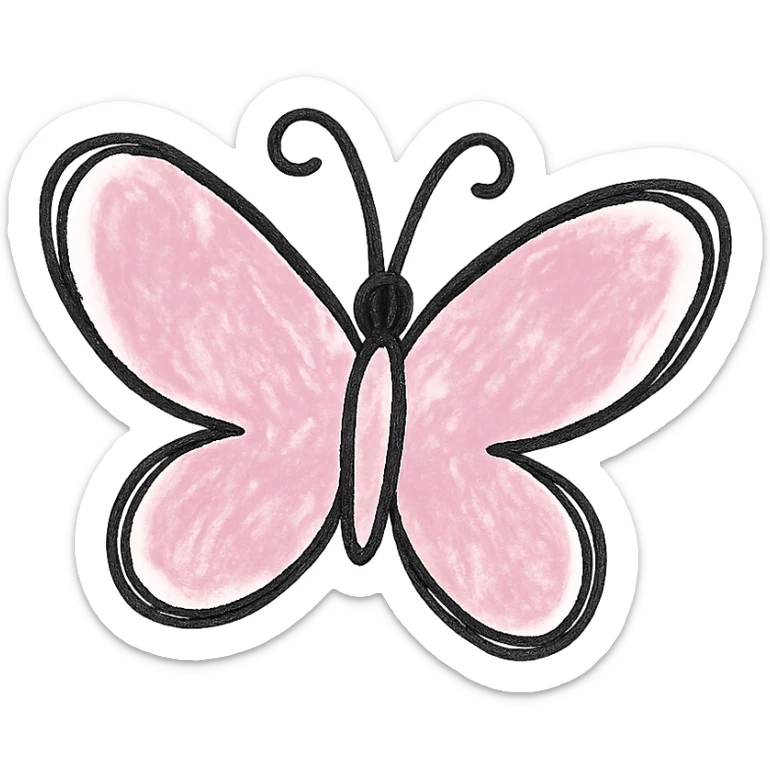 hand drawn outlined icon of a pink butterfly, no fill, transparent background, thick lines sticker