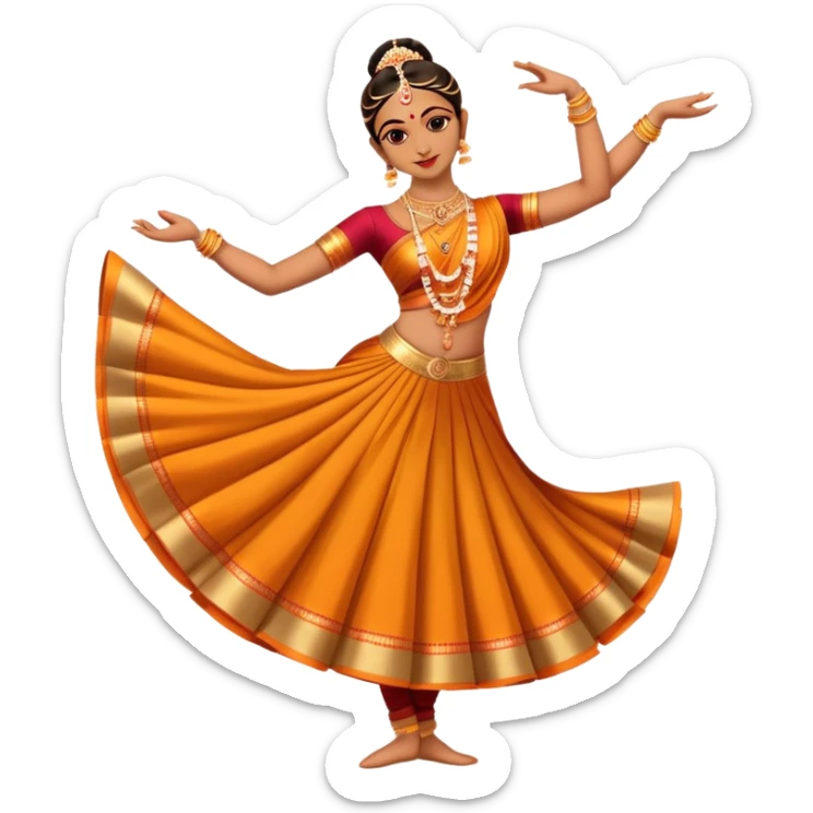 cinematic-realistic-bharatanatyam-dance-emoji,-depicted-as-an-elegant-classical-indian-dance-performance-with-graceful-poses,-intricate-costumes,-and-expressive-hand-gestures,-rendered-with-rich-textures-and-warm-dramatic-lighting, single dancer full body  sticker