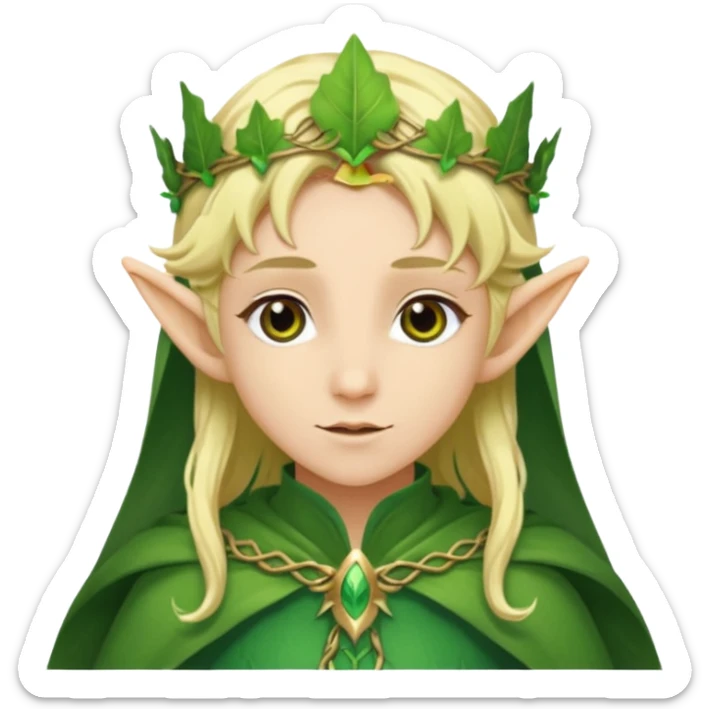 Forest Elf – elegant green-skinned elf with leaf crown and cloak, blonde hair sticker