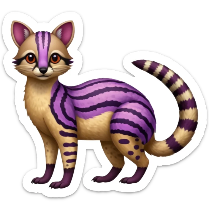 Purple red striped spotted dotted flecked exotic patterned tribal Numbat-Civet-Genet-Caracal-Cheetah-fusion (full body) sticker