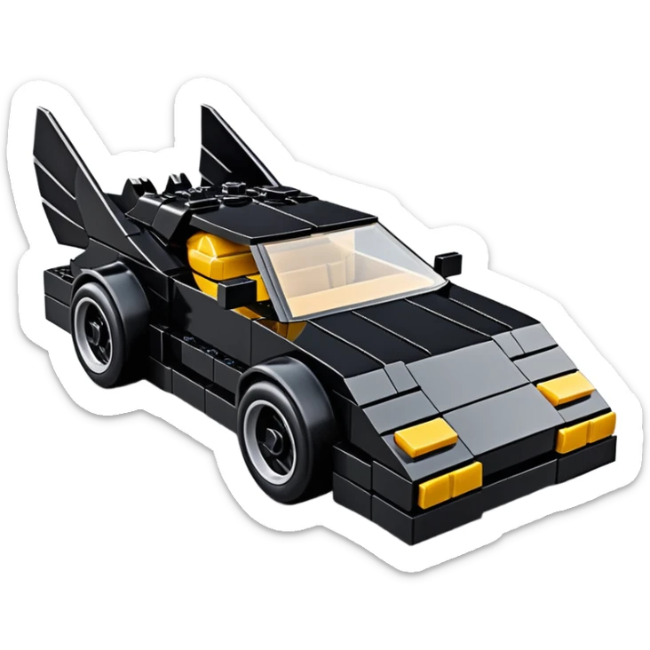  the animated series Batman aerodynamic opulent dark knight Lego futuristic concept loosely based on Toyota 1986 AE86 flat long straight faceted mechanical body) winged stealthy street hot rod  sticker