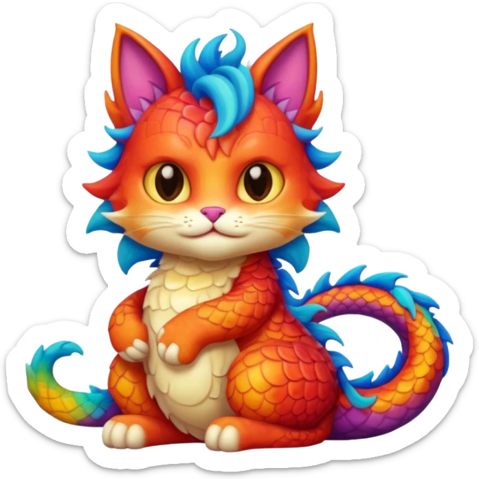 cria um emoji com um gato a abraçar um dragao sticker
