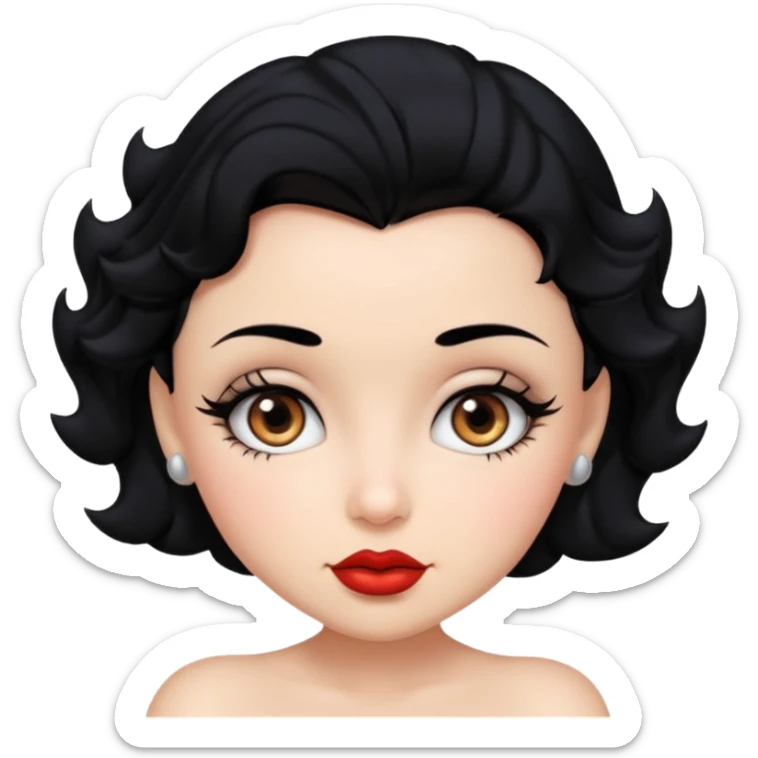 Do not change the face I already created, I want her with Betty boop face and black hair sticker