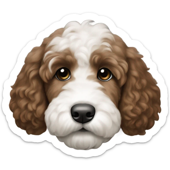 dark brown goldendoodle puppy whit nose and top of head sticker