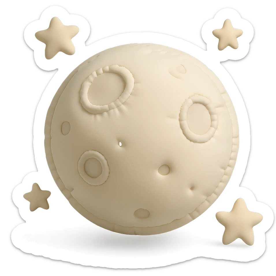 full moon surrounded by twinkling stars in a night sky, cozy and whimsical sticker