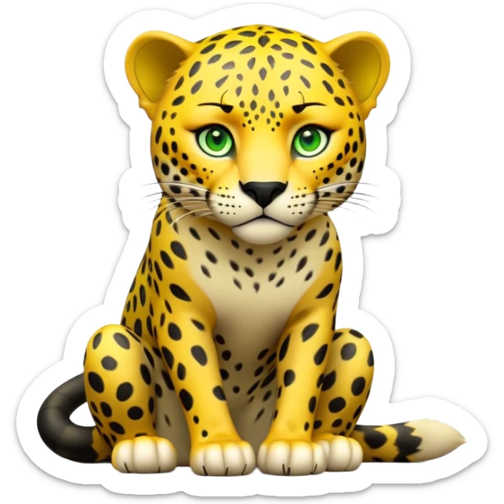 cinematic-jaguar-realistic-full-body-sitting-emoji,-sleek-powerful-frame-poised-for-action,-yellow-fur-adorned-with-bold-black-rosettes,-head-tilted-dramatically,-piercing-green-eyes-locked-onto-its-prey,-simplified-yet-realistic-focused-features,-highly-detailed,-glowing-with-an-almost-sarcastic-glow sticker