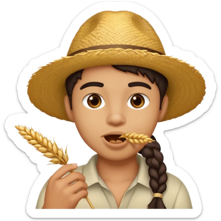 Campechano mordiendo una ramita de trigo en la boca sticker