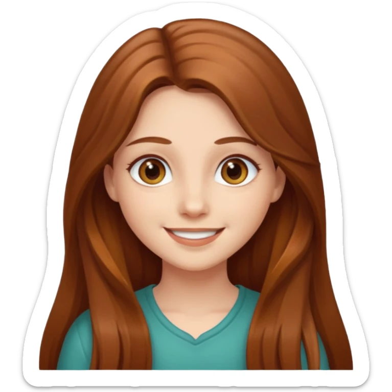 create a girl with chestnut colored long hair, hazel eyes and beautiful smile sticker