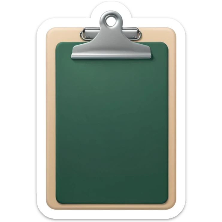 dark green clipboard with light beige paper, simple shapes, no text, Apple emoji style, minimalistic sticker