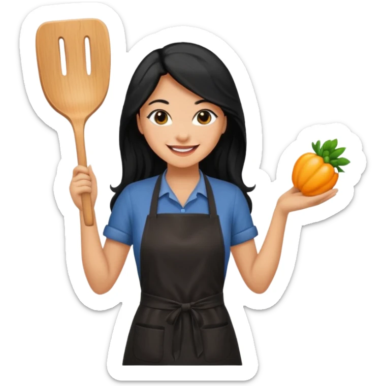 Hold. Women painting smilling tablier black hair sticker