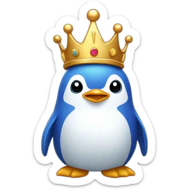 kawaï blue pudgy penguin wearing a golden crown sticker