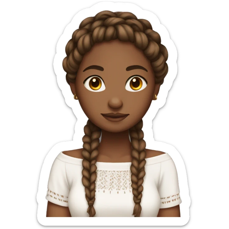 brown skin girl with white off the shoulder shirt and boho braids sticker