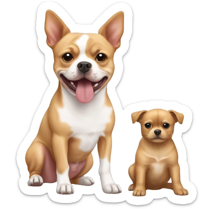 Pitbull mixed with a Pomeranian and chihuahua , blonde red and white, short legs long body, long hair  sticker