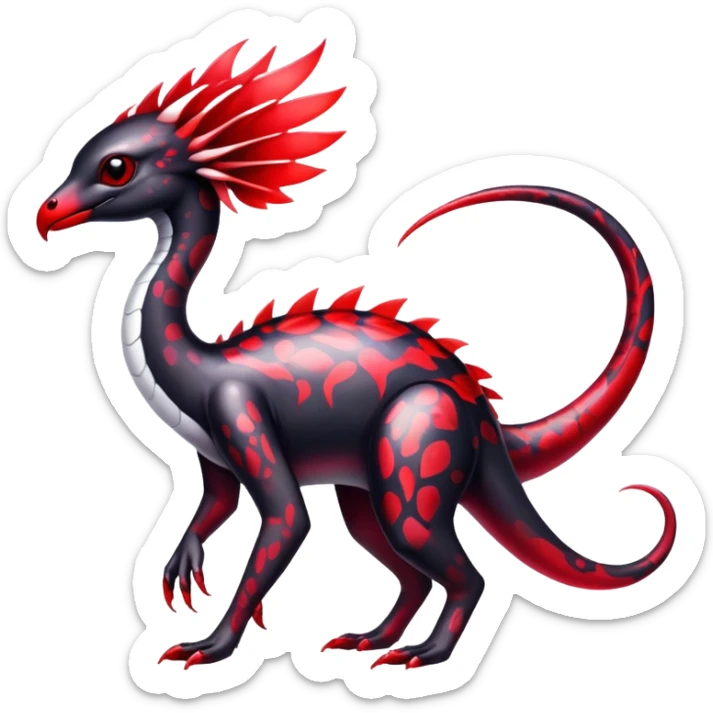 a translucent black red white iridescent ethereal tropical edgy vernid-fionbri-creature with splash patterns full body sticker