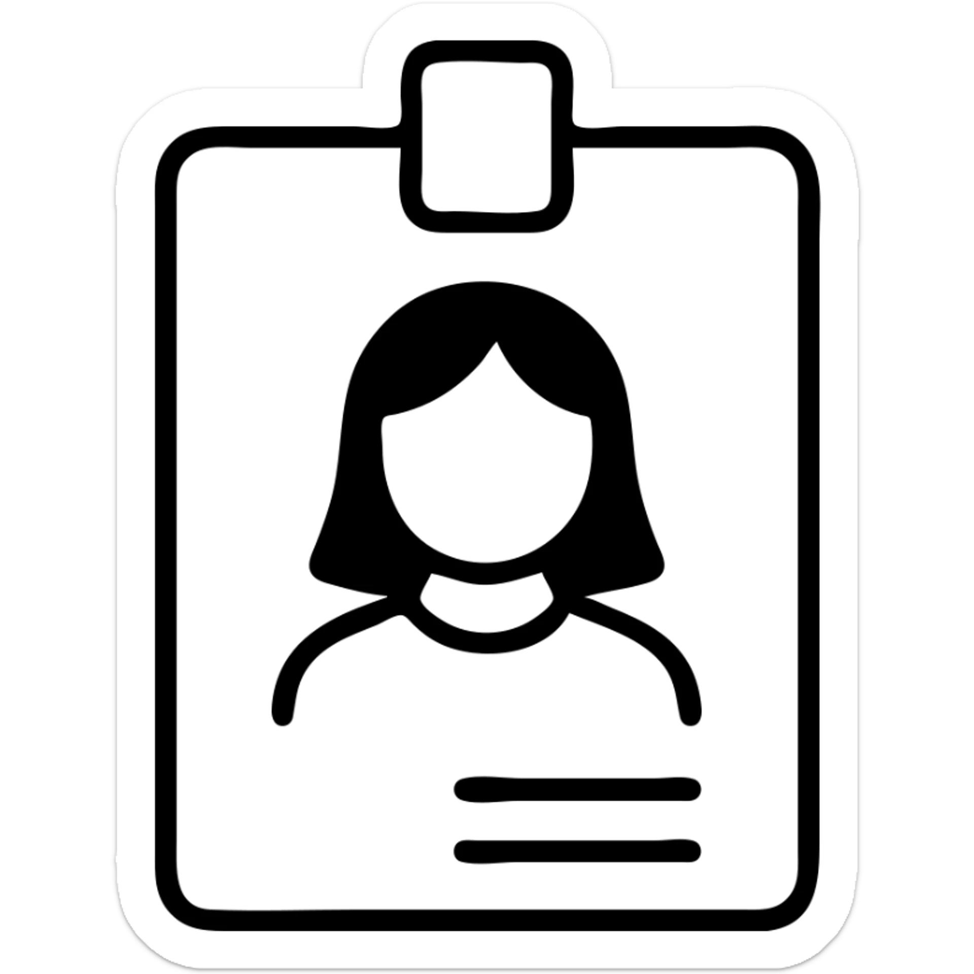 black ID card, white girl with black hair, straightforward and easy to recognize sticker