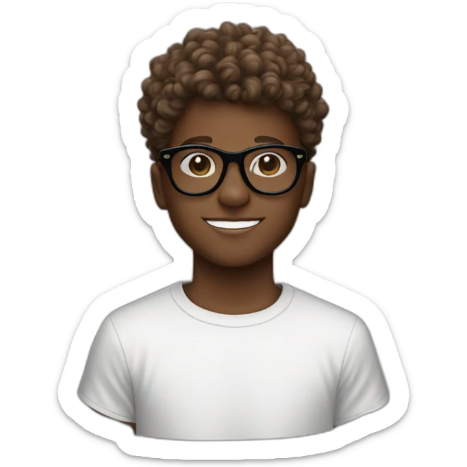 cut Milk chocolate coloured boy wit undercut curly hair and black streetwear glasses sticker