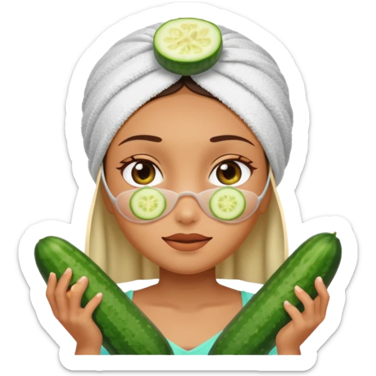 Chica con toalla en el pelo y pepinos en los ojos sticker