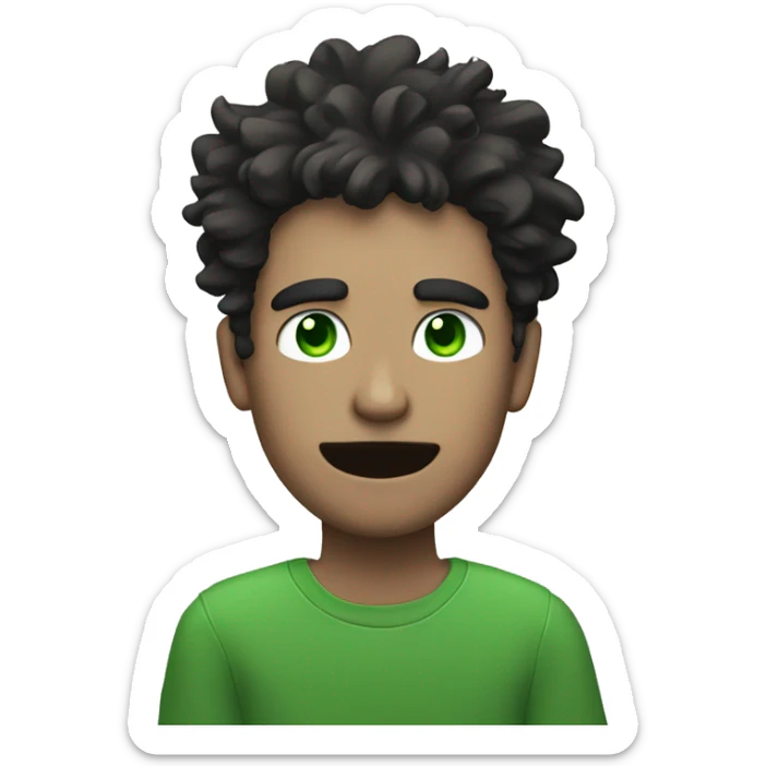 Man with messy hair and square jaw holding black and white kitty with green eyes sticker