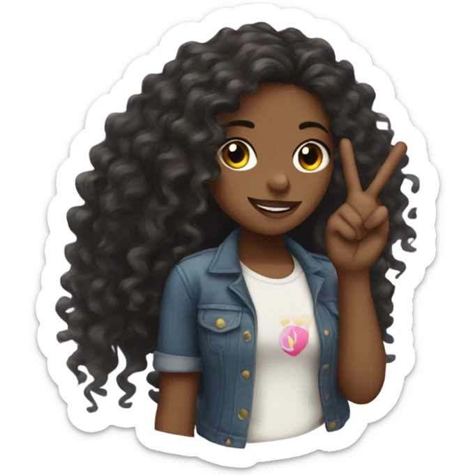 Black girls with long curly hair throwing up the peace sign sticker