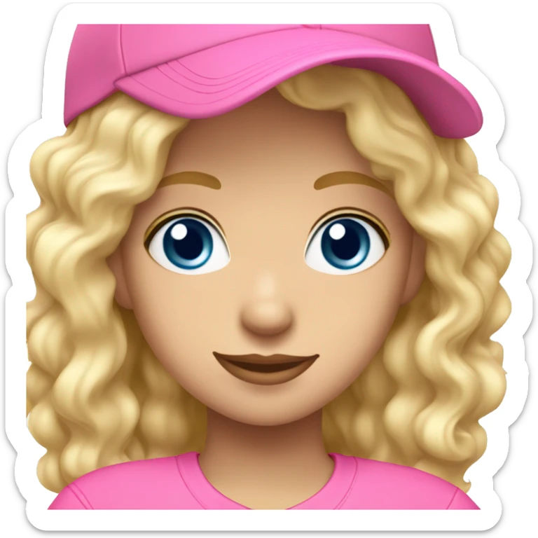 Blonde wavy hair girl blue eyes wearing pink ballcap sticker