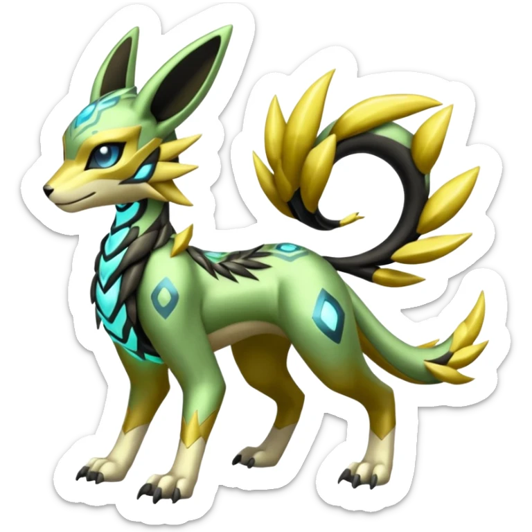  Exotic Meloetta-Zygarde-Zeraora-Renamon-Protogen-Palkia-hybrid-fusion-Fakémon-creature, full body sticker
