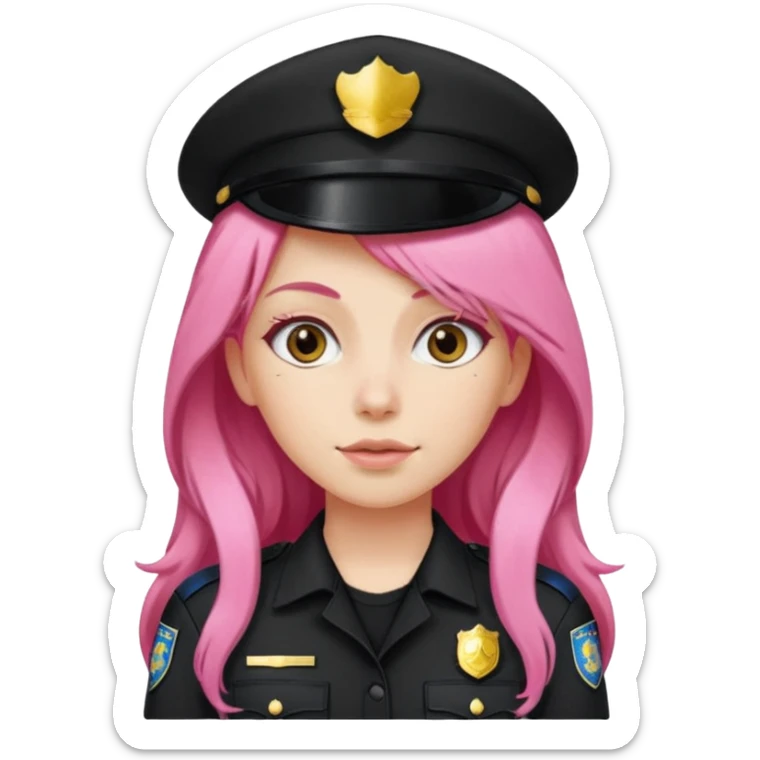 Female POLICE IN black, long pink hair sticker