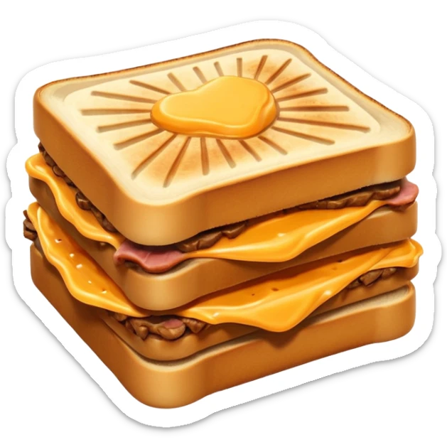 kavurma meat toasted sandwich object icon, grilled toasted bread, sautéed Turkish kavurma beef filling, melted cheese, juicy meat texture, golden brown crust, warm steam rising, 3D cartoon, mobile game icon style, centered, clean background, no text, no watermark sticker