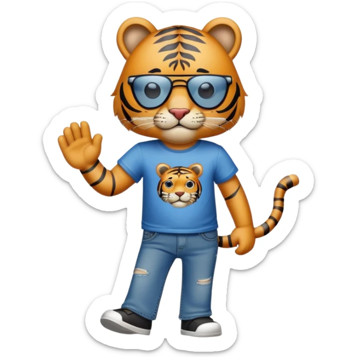 anthropomorphised tiger in a band t-shirt and jeans wearing an eye patch walking upright sticker