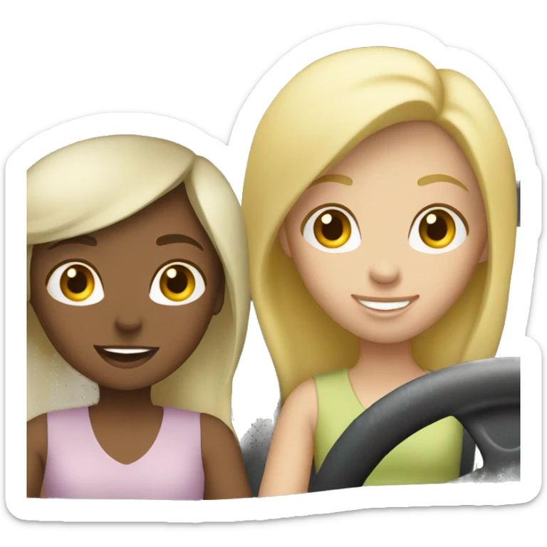two caucasian blonde girls driving a gray truck sticker