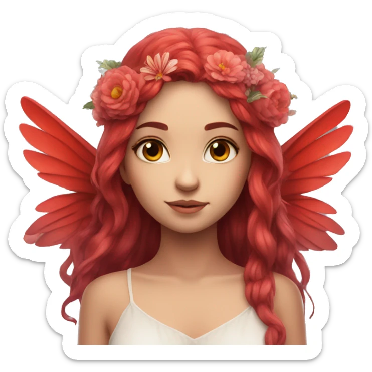 big wings, flower, Beautiful, fairy, red, long hair sticker