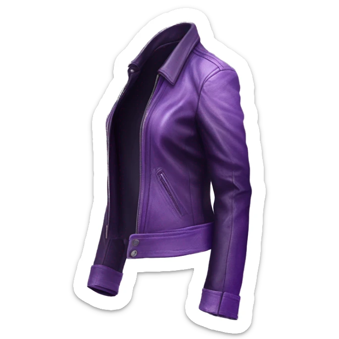 Realistic isolated side view of a pastel purple to dark purple ombre open leather fashion jacket. sticker