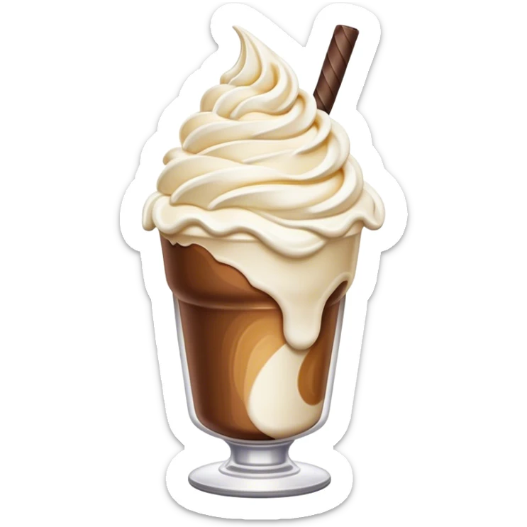 Cinematic Realistic Milkshake Drink Emoji, depicted as a thick, creamy milkshake with a swirl of whipped cream rendered with rich textures and inviting, nostalgic lighting. sticker
