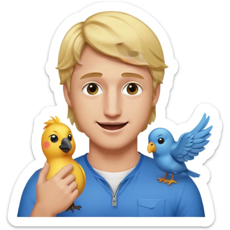Logan Paul fun emoji, holding a Maverick bird, winking, blonde hair sticker