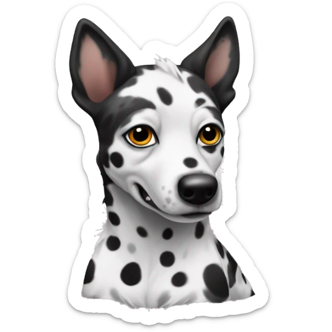 Evil velociraptor Australian cattle dog only black and white with black spots sticker