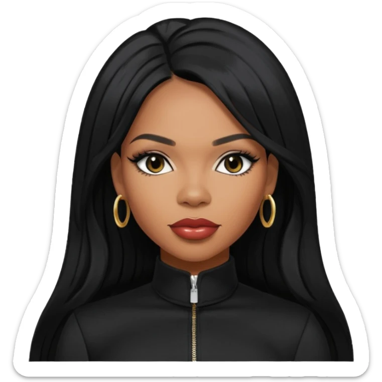 Tenitra Michelle Williams, R&B Singer (b.1979) from Destiny's Child with long jet black hair, medium dark skin, black outfit sticker