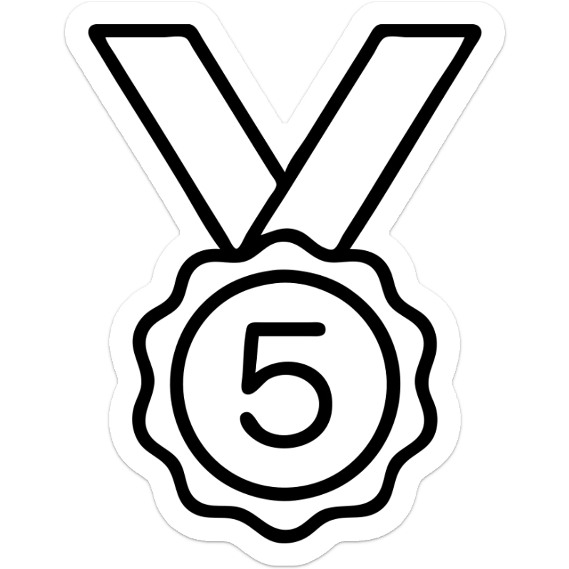 black and red medal with the number 5 in the center, strong contrast sticker