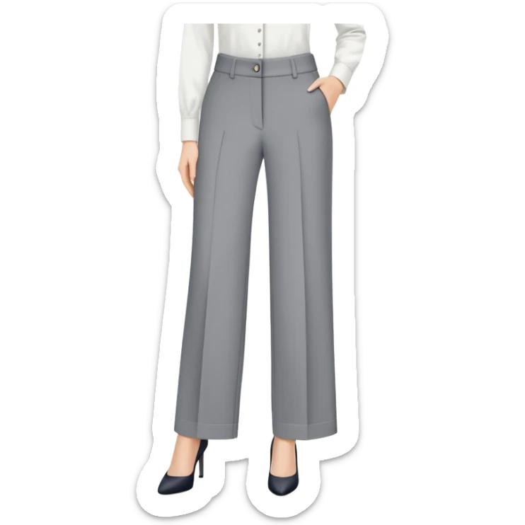 petite gray wide leg tailored pants for women, shorter length, ankle length, for short height woman, dress trousers, only the garment on white background sticker